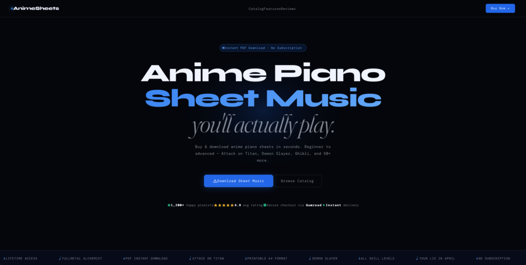 piano sheet anime music