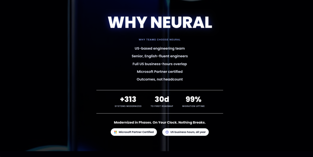landing page for tech company legacy modernization neural technology solutions usa campaign