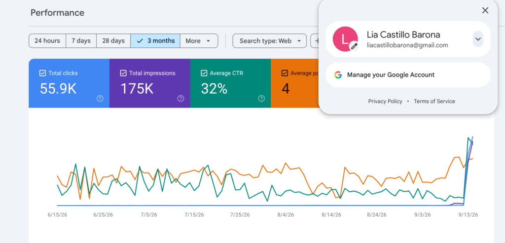 Estrategia SEO exitosa Dashboard Google Search Console, Lia Virginia Castillo Barona